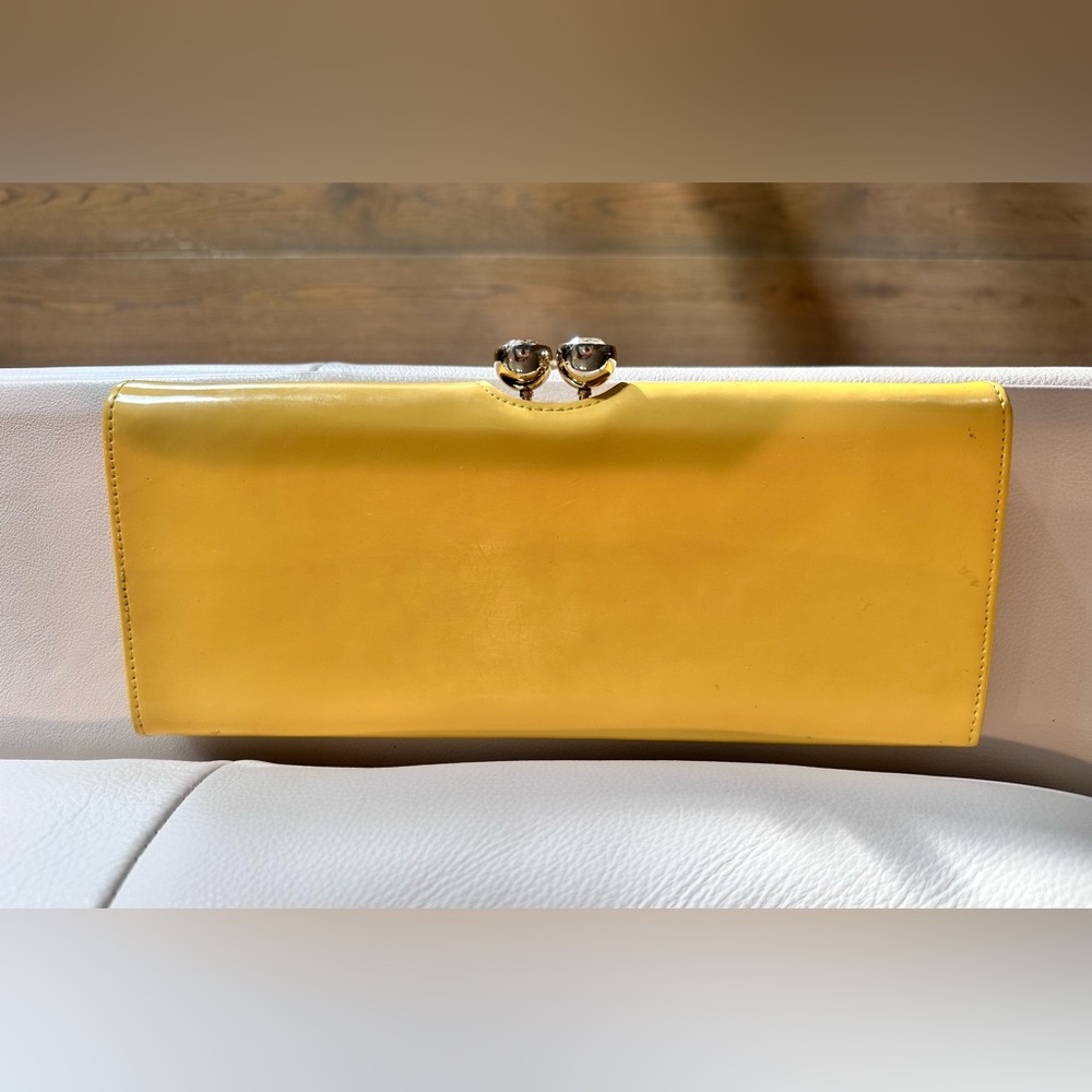 Ted Baker Bifold Wallet/Clutch Patent Leather Yellow, Crystal Bow Accent 👛